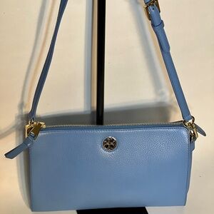 Tory Burch Brody Blue Pebbled Leather Women's Bag with Gold Hardware